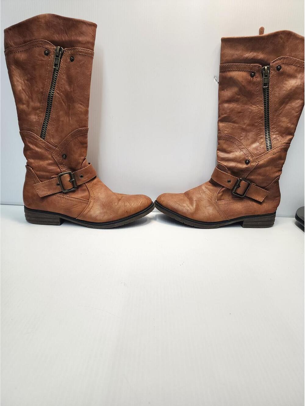 Extreme by Eddie Marc Size 10 Brown Mid-Calf Buckle Accent Boots w/ Side Zipper